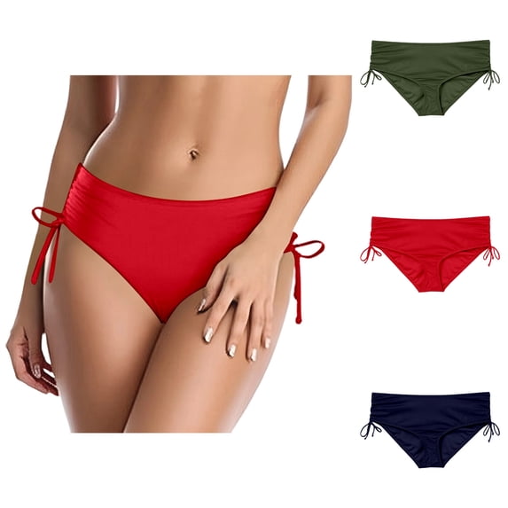 Womens Mid Waisted Bikini Brief Bottoms Full Coverage Swim Briefs Basic Women Bathing Suit Bottoms