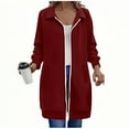thumbnail image 1 of Womens Mid-length Jackets No Hood Casual Full-Zip Sweatshirt Coats with Pockets Lapel Neck Long Sleeve Outwear (M, Red), 1 of 3