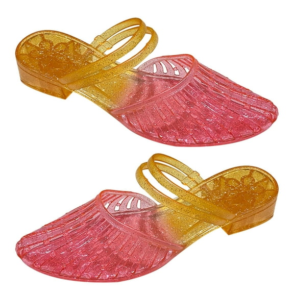 Womens Middle Heel Sandals Fashion Pointed Toe Slide Sandals with Hollowed Out PVC Colorful Jelly Slippers for
