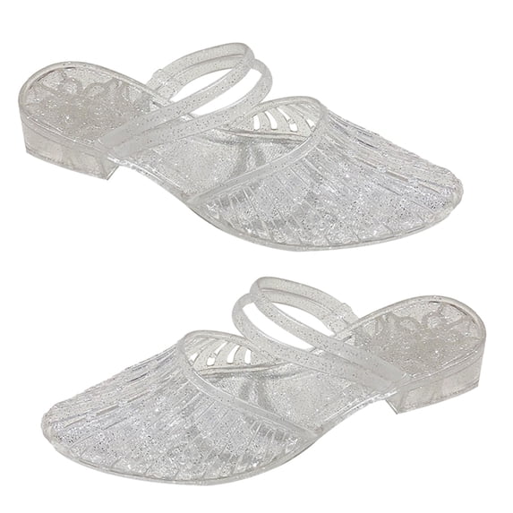 Womens Middle Heel Sandals Fashion Pointed Toe Slide Sandals with Hollowed Out PVC Colorful Jelly Slippers for
