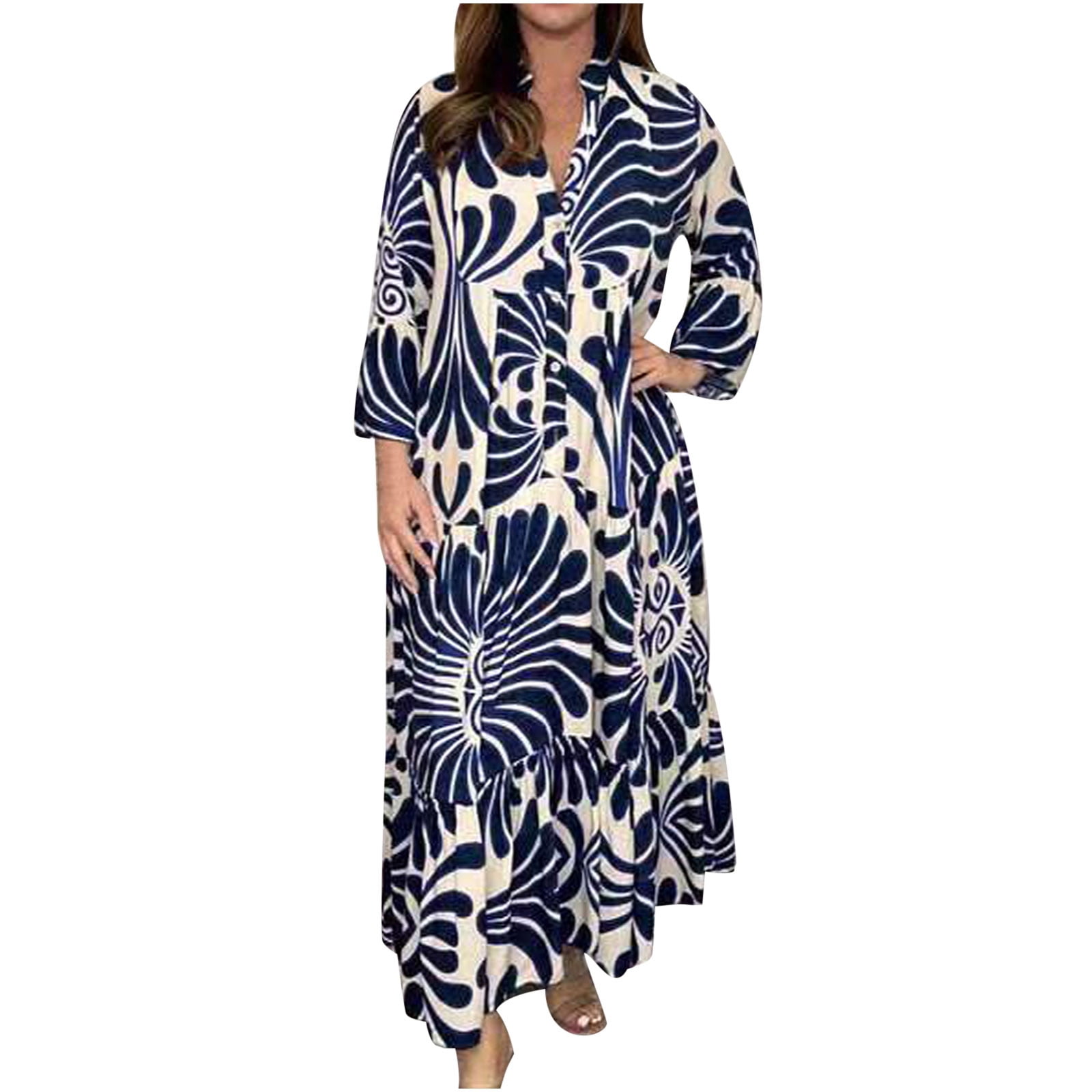 Womens Midi Dress Womens Summer Print V Neck Fall Dresses for Women