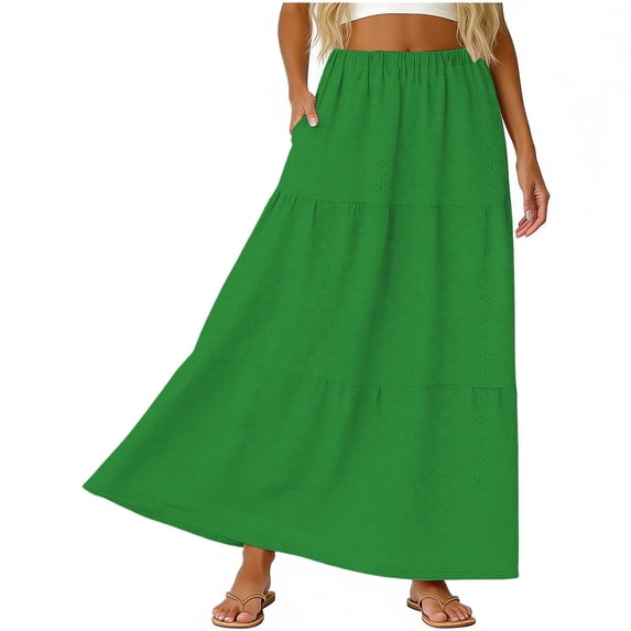Womens Midi Skirt Fashion Solid Color Casual Breathable Knee Length Lightweight Everyday Green S