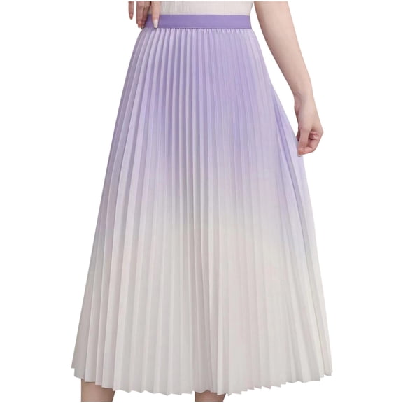 Womens Midi Skirt Gradient Print Midi Long Flowy Pleated Skirts High Waisted a Line Skirts Plaid Skirt Purple One Size