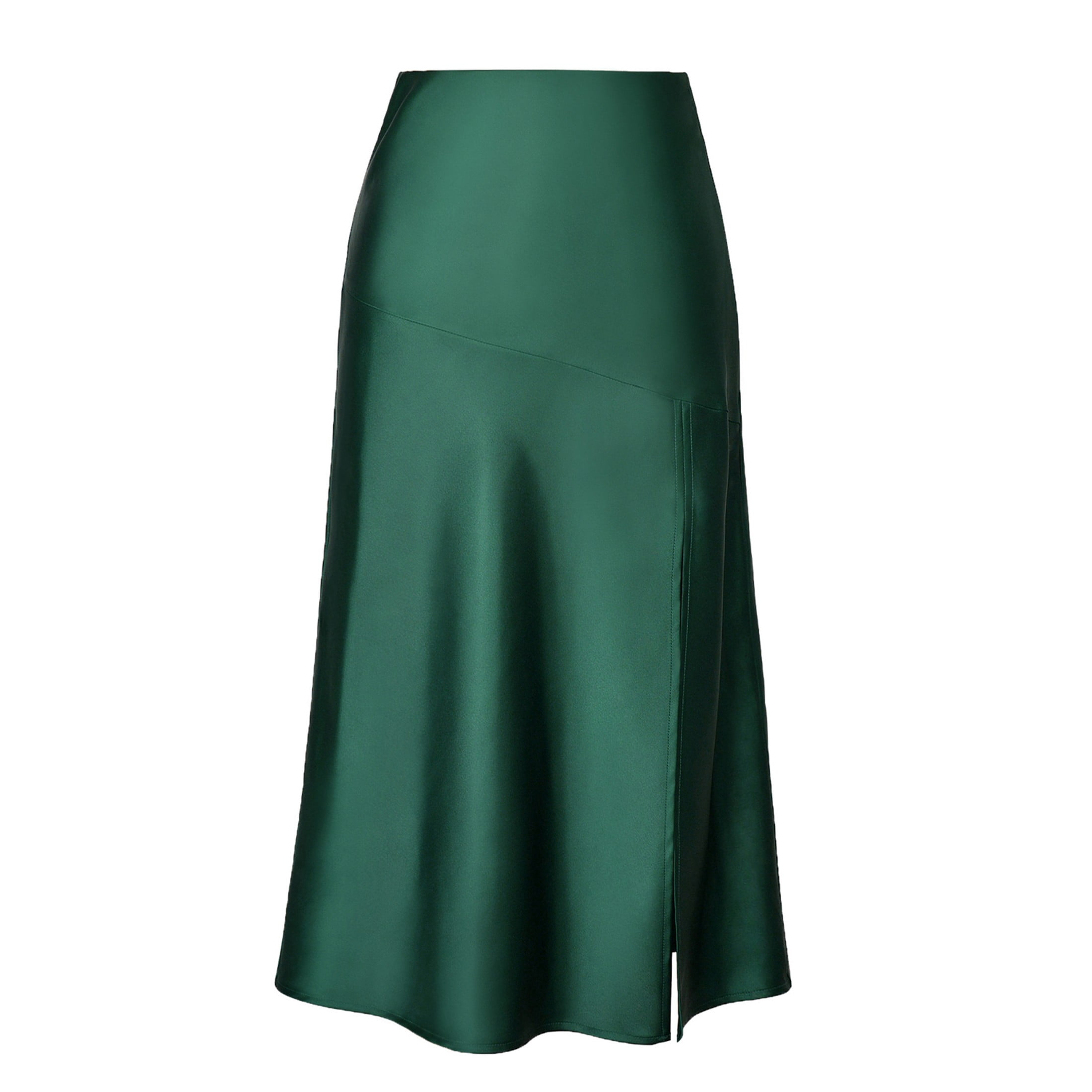 Women's Midi Skirt Satin Lace High Waist A-Line Side Slit Casual Summer Wear