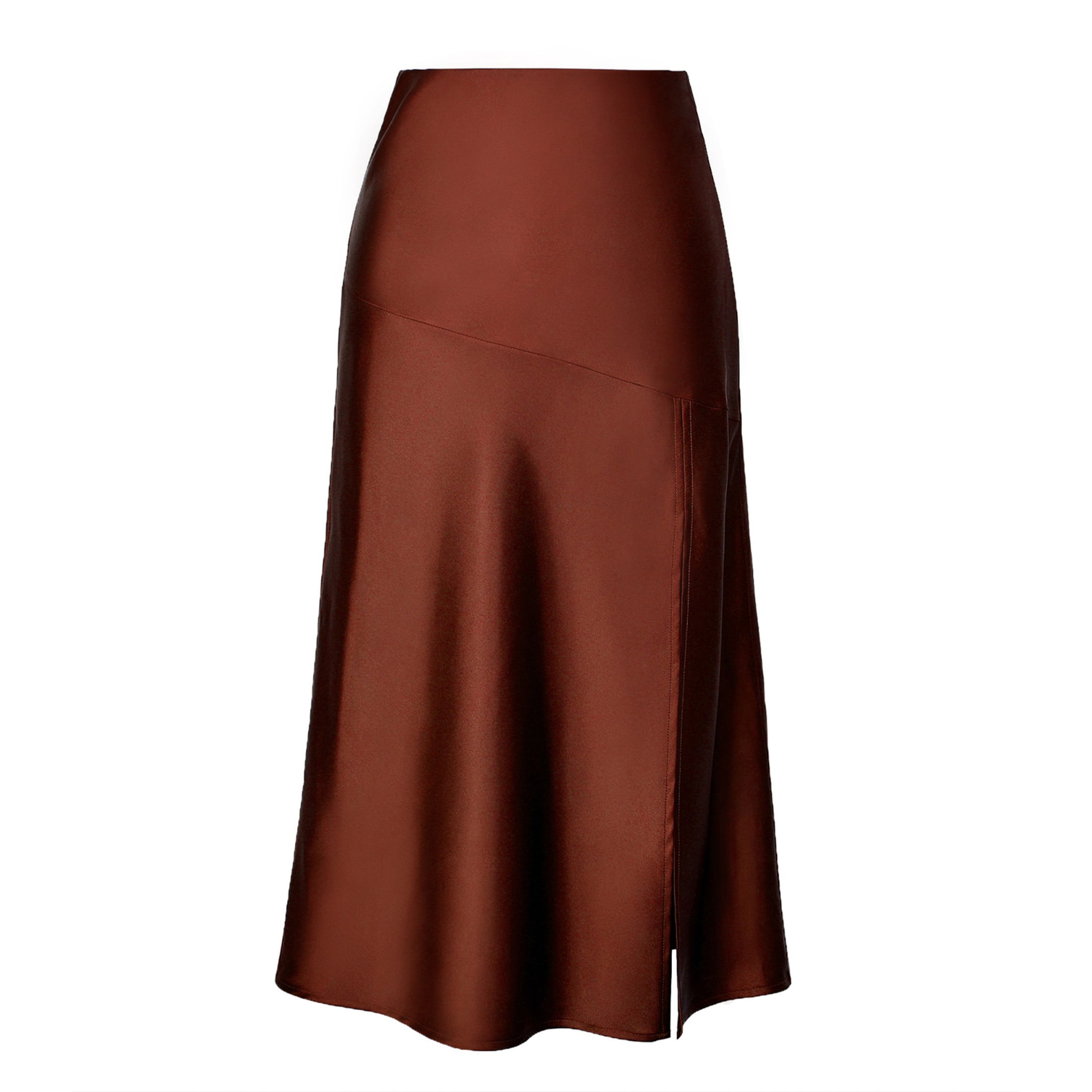 Womens Midi Skirt High Waisted Side Slit Casual Flared A line Silk ...