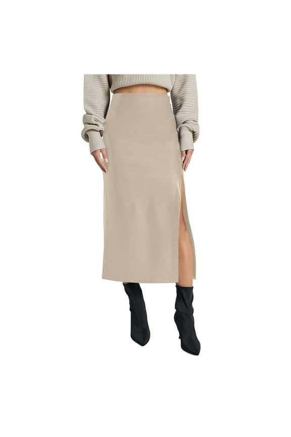 Womens Midi Skirt Summer Casual Workout Skirts Bodycon Side Split High Waist Skirt