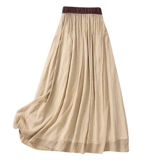 Womens Midi Skirts Plus Size Summer Casual Flowy Swing Skirt Cotton Linen Elastic Waist A-Line Skirts