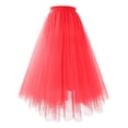 thumbnail image 1 of Womens Midi Tulle Skirts Mesh Party Long Elastic High Waist A-Line Pleated Flowy Tutu Skirts Red M, 1 of 4