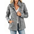 thumbnail image 1 of Long Sleeve Women Spring Fall Solid Color Zipper Coat Stand Collar Casual Military Anorak Jackets with Pocket, 1 of 6