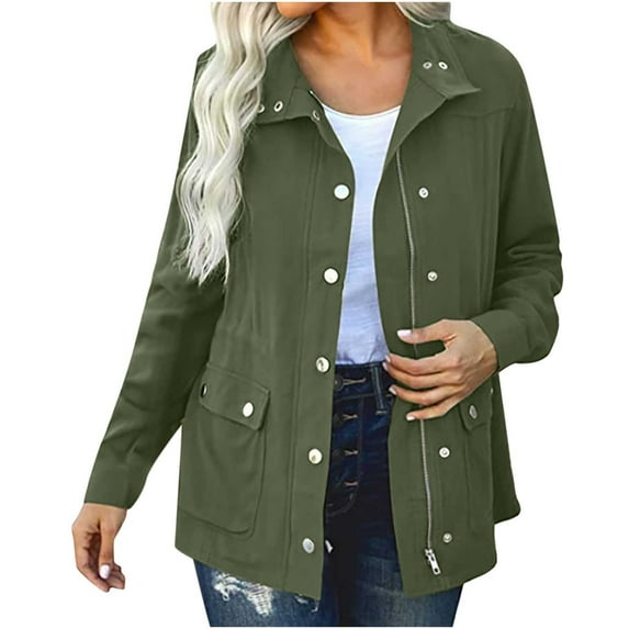 Womens Military Anorak Jackets Safari Utility Zip Up Lightweight Casual Fall Button Down Long Sleeve Coat with Pocket, 2025 Clearance