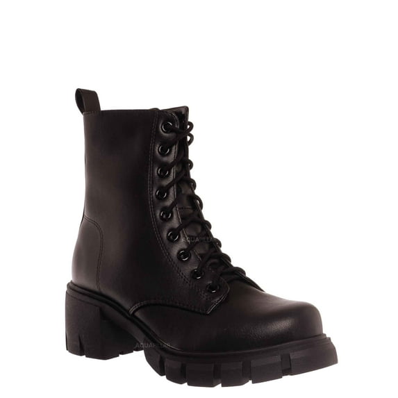 Womens Military Combat Bootie On Block High Heel