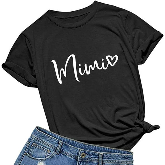 Womens Mimi Heart T Shirt Cute Letter Print Short Sleeve Graphic Tees