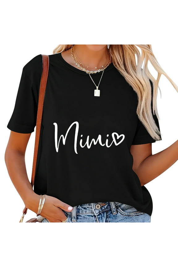 Womens Mimi Shirt Womens Mimi Heart Graphic Print T Shirt For Grandma Casual Short Sleeve Tee Top Black 2XL