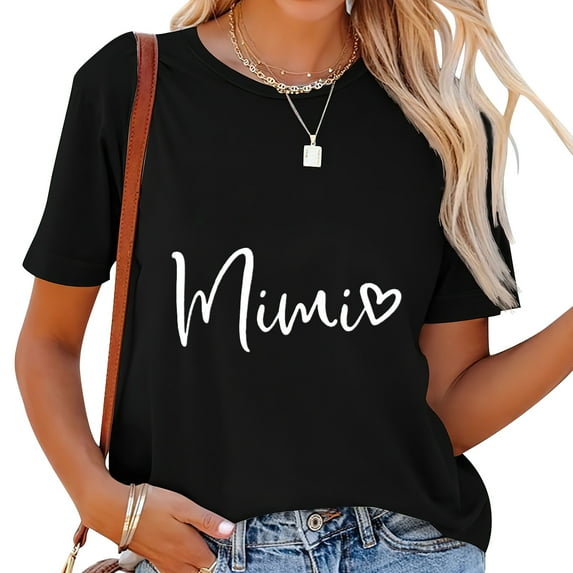 Womens Mimi Shirt Womens Mimi Heart Graphic Print T Shirt For Grandma Casual Short Sleeve Tee Top Black 2XL