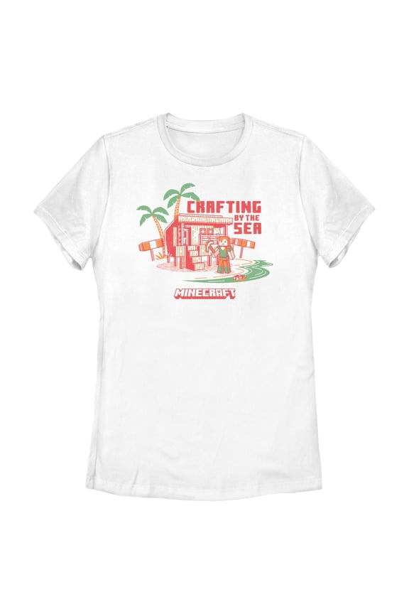 Womens Minecraft Alex Crafting by the Sea T Shirt