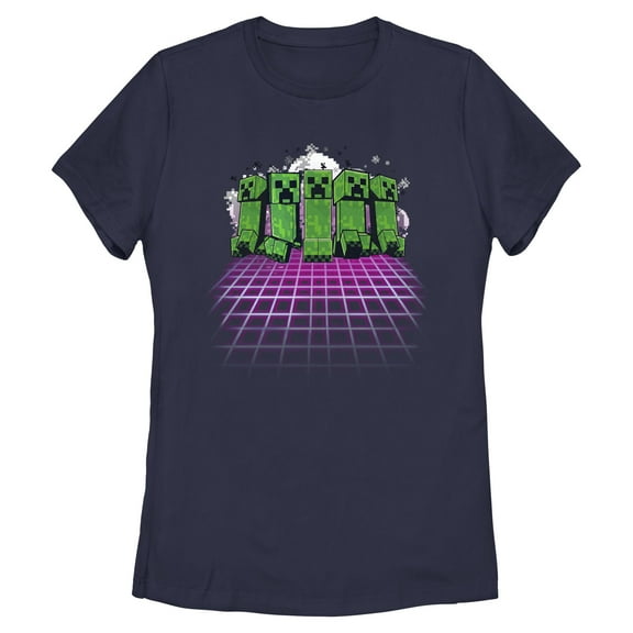 Womens Minecraft Creeper Holographic Grid Floor T Shirt