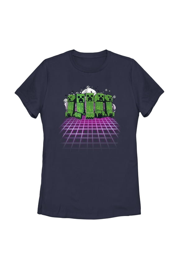 Womens Minecraft Creeper Holographic Grid Floor T Shirt