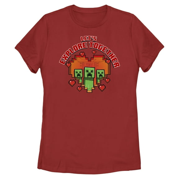 Womens Minecraft Creepers Let's Explore Together T Shirt