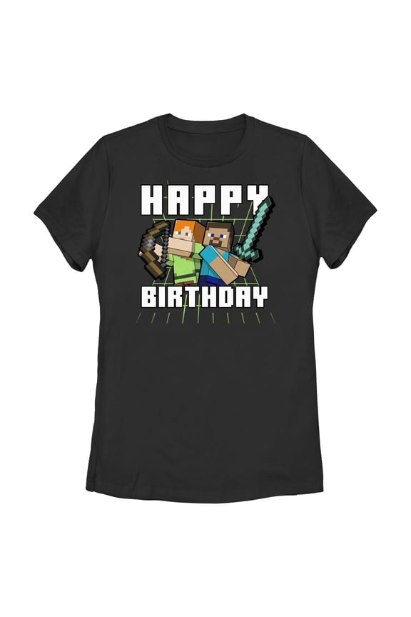 Womens Minecraft Happy Birthday Steve and Alex T Shirt