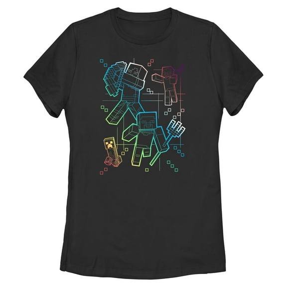 Womens Minecraft Rainbow Characters Lines T Shirt