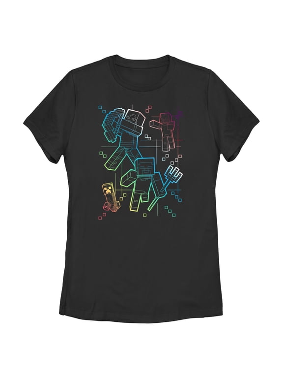 Womens Minecraft Rainbow Characters Lines T Shirt