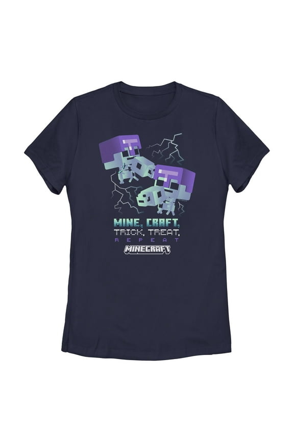 Womens Minecraft Skeletons Helmet Trick Treat Repeat T Shirt