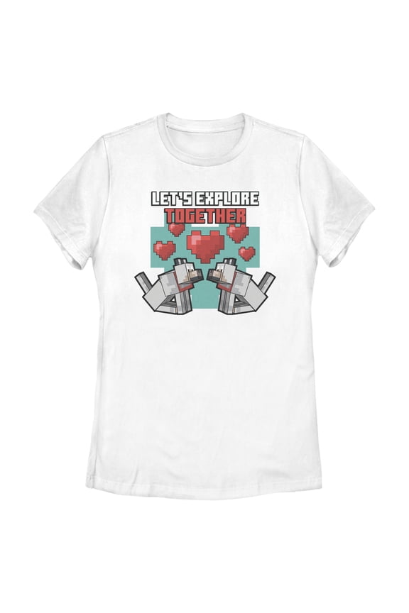 Womens Minecraft Valentine's Day Wolf Let's Explore Together T Shirt