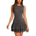 thumbnail image 1 of Womens Mini Dress - Double Layered Ruffle Hem Ruched Tiered Skirt, Sleeveless Bodycon Tank Dress, Polyester Material, S-L Sizes, 1 of 5