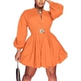 thumbnail image 1 of Womens Mini Dress Puff Sleeve Dresses  Button Down Sexy V Neck A Line Party Clubwear with Belt, 1 of 4