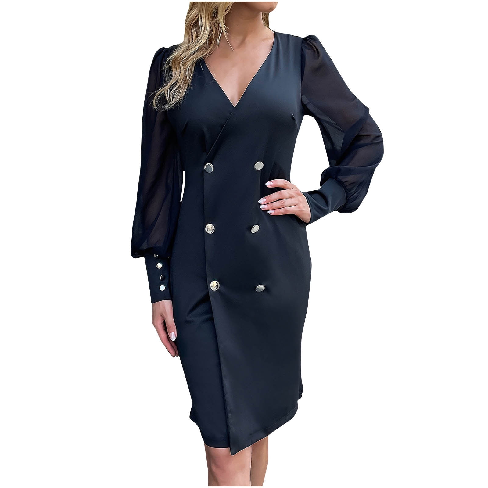 Women's Blazer Dresses Solid Turn Down Neck Double-Breasted Work Office  Suit Coat Dress at  Women's Clothing store