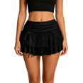 thumbnail image 1 of Womens Mini Skirt Lace Floral Tiered Ruffle Low Waist Side Drawstring Going Out Cake Skirts, 1 of 9