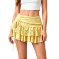 thumbnail image 1 of Womens Mini Skirt Lace Floral Tiered Ruffle Low Waist Side Drawstring Going Out Cake Skirts, 1 of 9