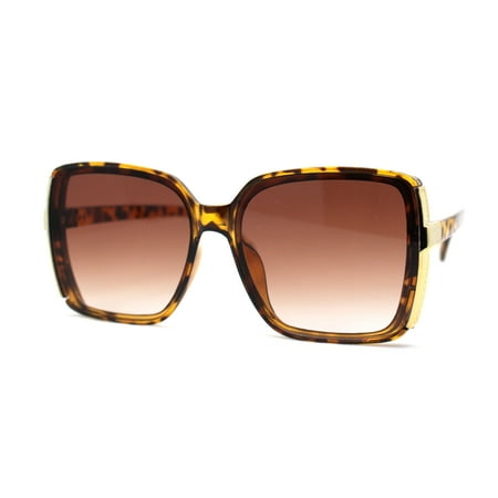 Womens Minimal 90s Designer Oversize Rectangle Sunglasses Tortoise Brown