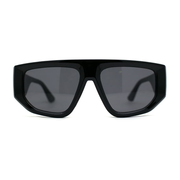 Womens Minimal Flat Top Thick Plastic Racer Sunglasses All Black