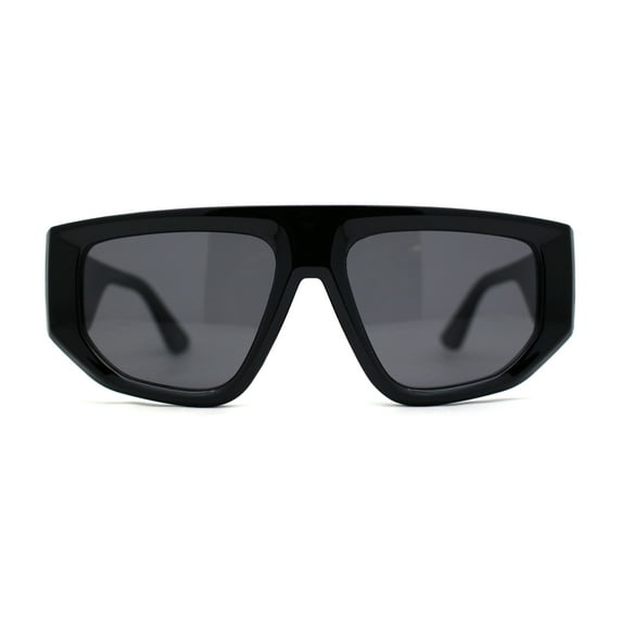 Womens Minimal Flat Top Thick Plastic Racer Sunglasses All Black