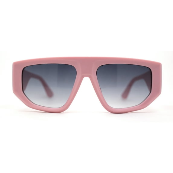 Womens Minimal Flat Top Thick Plastic Racer Sunglasses Pink Smoke