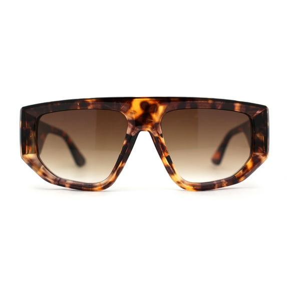 Womens Minimal Flat Top Thick Plastic Racer Sunglasses Tortoise Brown