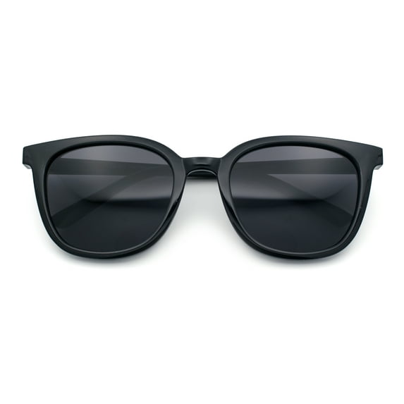 Womens Minimal Horn Rim Classy Boyfriend Normcore Plastic Sunglasses All Black