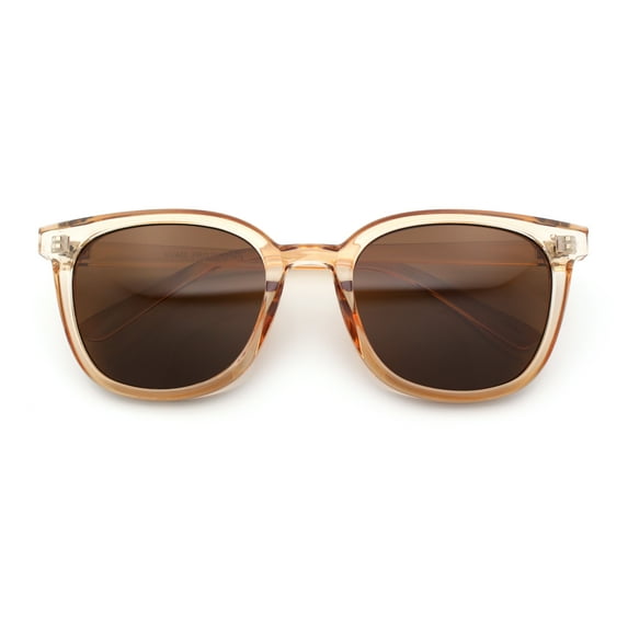 Womens Minimal Horn Rim Classy Boyfriend Normcore Plastic Sunglasses Peach - Brown