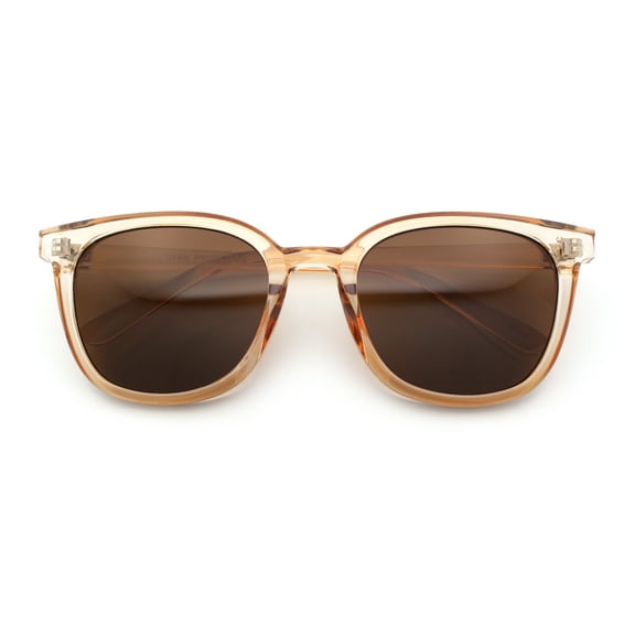 Womens Minimal Horn Rim Classy Boyfriend Normcore Plastic Sunglasses Peach - Brown