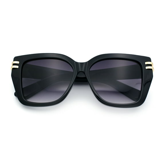 Womens Minimal Ornate Metal Hinge Thick Plastic Horn Rim Fashion Sunglasses Black - Smoke