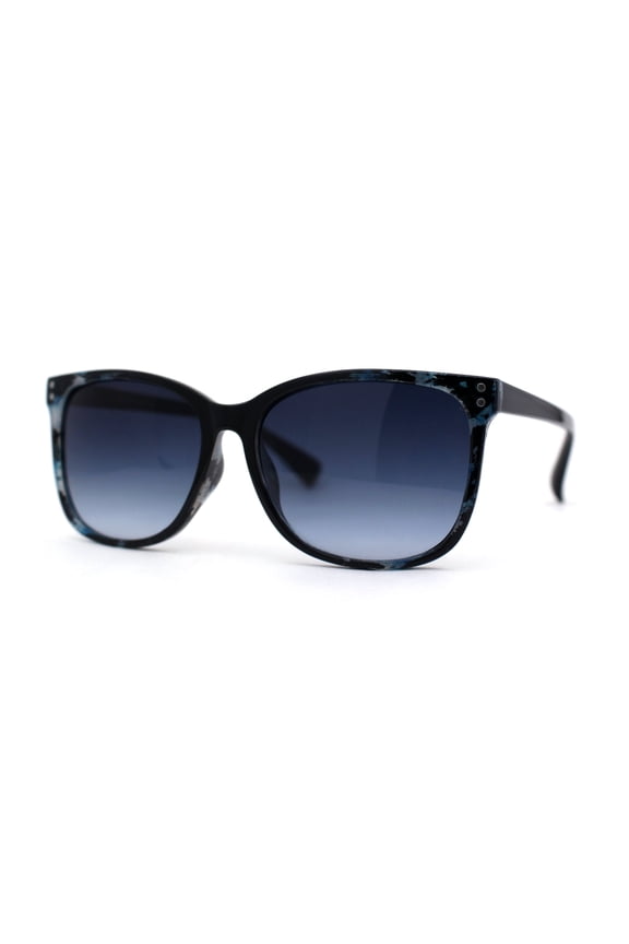 Womens Minimal Simple Horn Rim Marble Pattern Plastic Sunglasses Blue Tortoise Navy