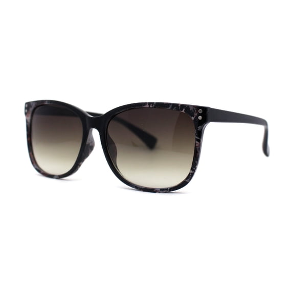 Womens Minimal Simple Horn Rim Marble Pattern Plastic Sunglasses Burgundy Tortoise Brown