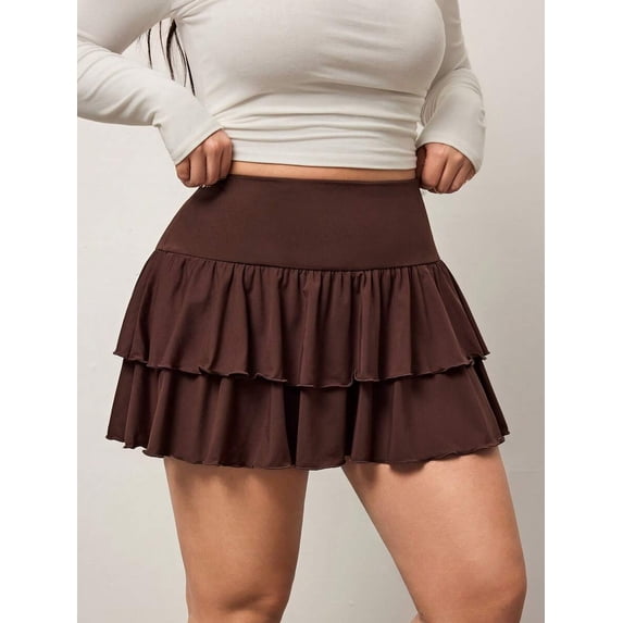 Womens Minimalist A Line Skirt Tiered Ruffle Hem High Waisted Mini Skirt