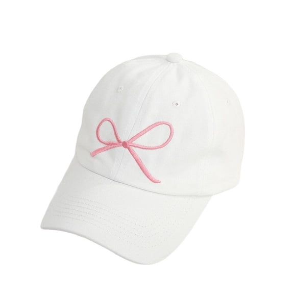 Womens Minimalist Bow Embroidered Baseball Cap Adjustable Simple Sun Hat for Her White One Size
