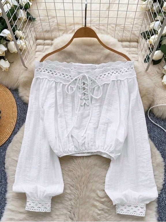 Womens Minimalist Top Trim Up Front Long Sleeve Cropped Blouse