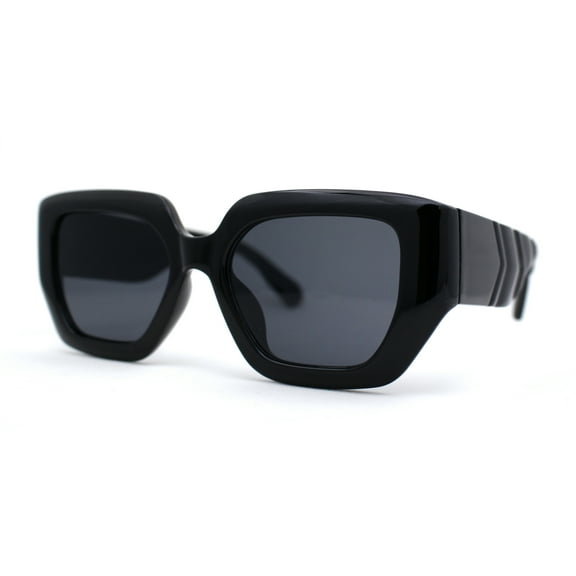 Womens Minimally Mod Geometric Square Rectangle Plastic Sunglasses All Black