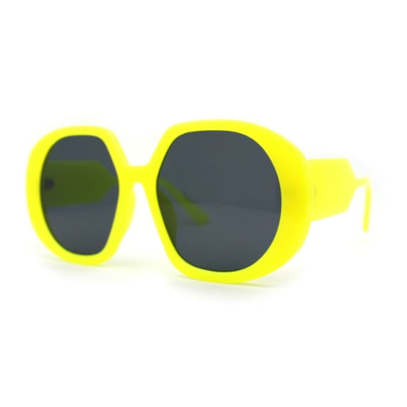 Womens Minimally Mod Simple Plastic Large Round Fashion Sunglasses Yellow Black