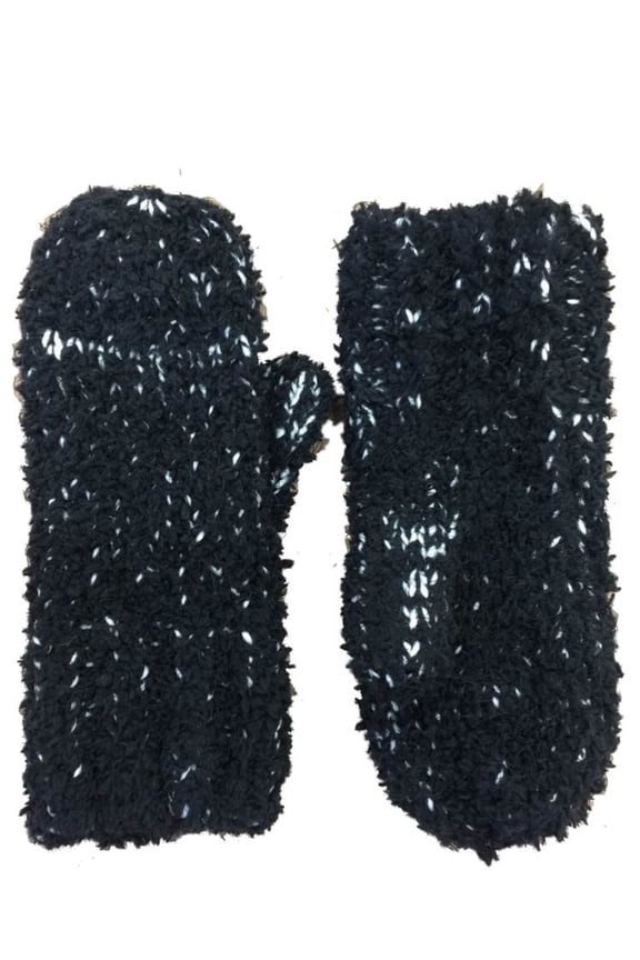 Womens Minky Soft Knit Mittens Black Speckle