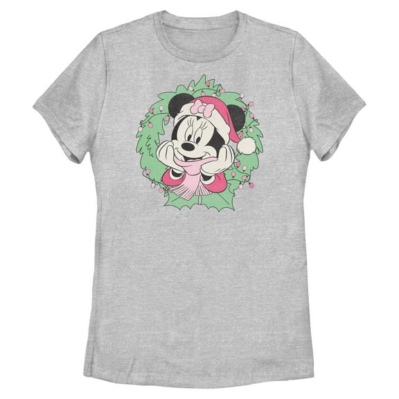 Womens Minnie Mouse Adorable Christmas Wreath Pose T Shirt